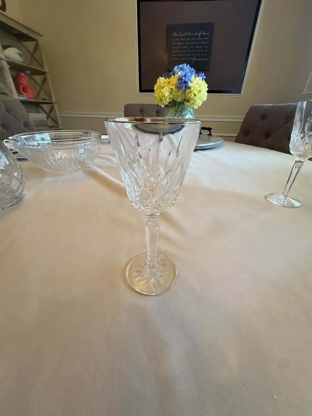 Vintage Cut Crystal Small Wine Glass Gold Rim Stemware – 12 Available